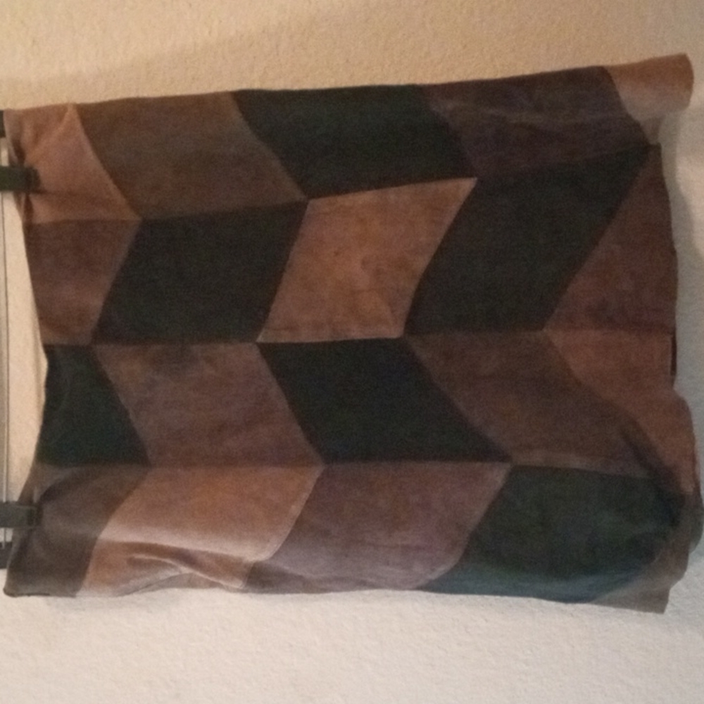 Alfani 100% Leather Neutral Patchwork Suede Skirt